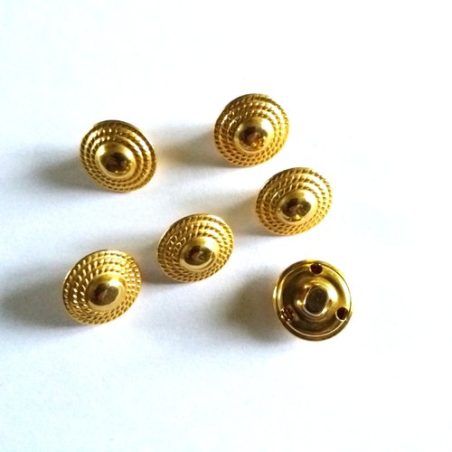 6 boutons en métal doré - 15mm - 827mp