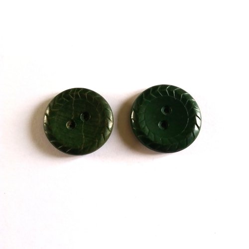2 boutons en résine vert - ancien - 28mm - 845mp