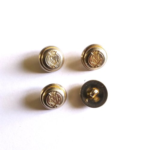 4 boutons en métal argenté avec un liserai doré - ancien - 18mm - 856mp
