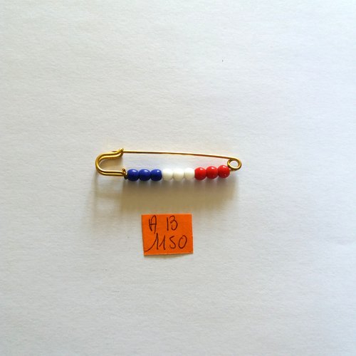 1 épingle fantaisie  - métal doré et perles plastique -  blanc bleu et rouge - 45x10mm - ab1150