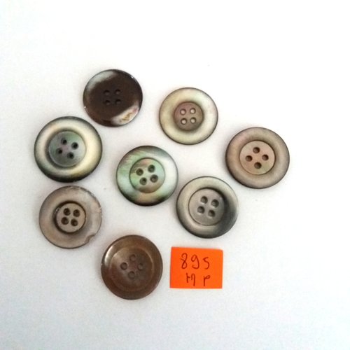 8 boutons en nacre multicolore - ancien - entre 22 et 25mm - 895mp