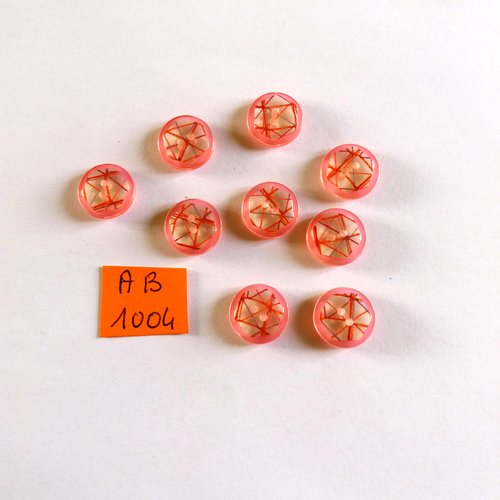 9 boutons en résine rose transparent - 13mm - ab1004