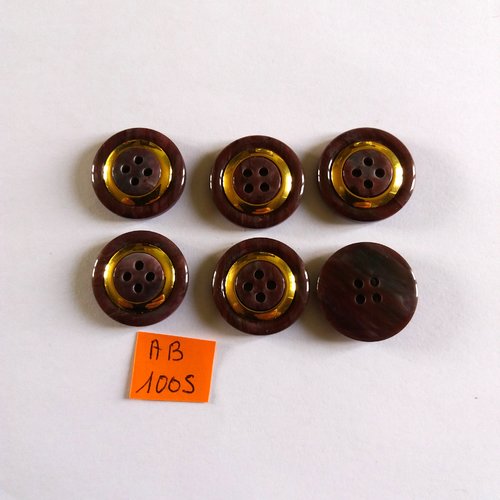 6 boutons en résine violine et doré - 23mm - ab1005