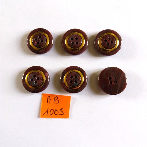 6 boutons en résine violine et doré - 18mm - ab1005