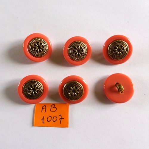 6 boutons en résine rose et doré - 18mm - ab1007