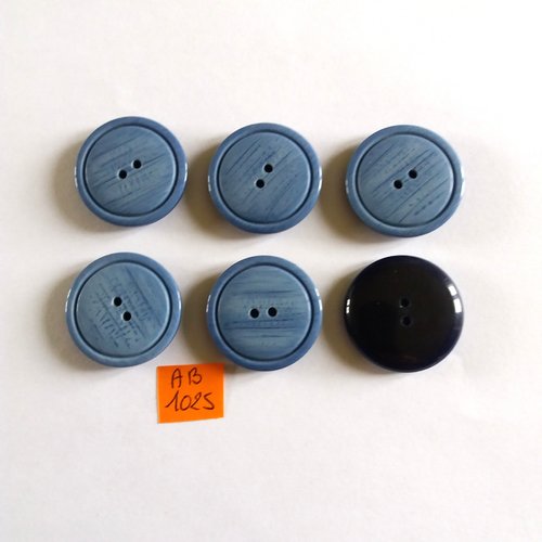 6 boutons en résine bleu - 27mm - ab1025