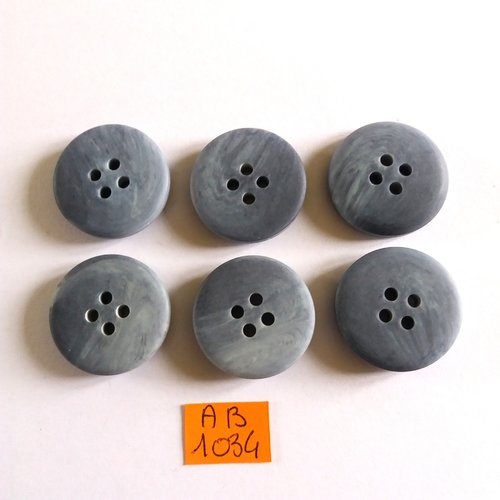6 boutons en résine gris / bleu - 27mm - ab1034