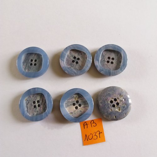 6 boutons en résine bleu - 23mm - ab1037