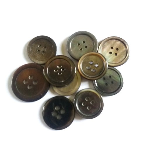 10 boutons en nacre gris et marron - ancien - entre 20 et 28mm - 903mp