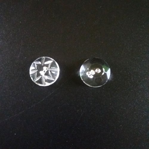 2 boutons en verre transparent - ancien - 18mm - 925mp
