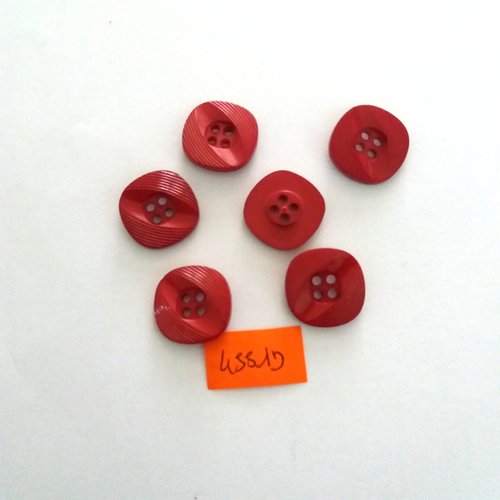 6 boutons en résine rouge foncé - vintage - 18x18mm - 4551d