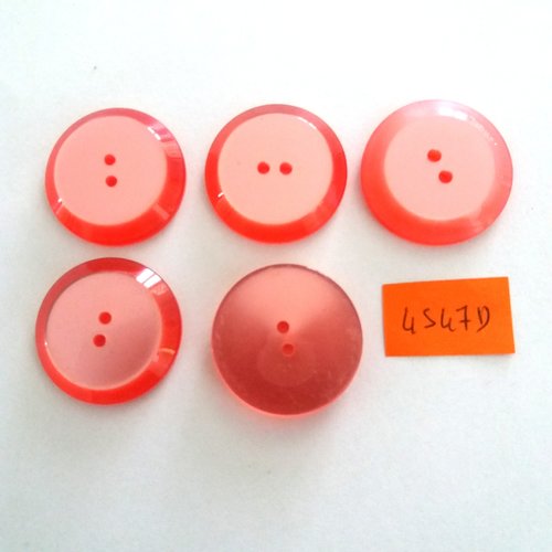 5 boutons en résine rose - vintage - 26mm - 4547d