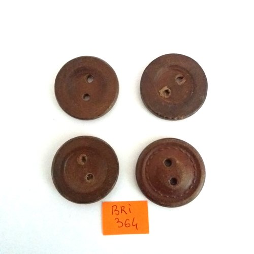 4 boutons en cuir marron - vintage - 30mm - bri364
