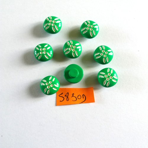 8 boutons en résine vert et blanc - vintage - 12mm - 5830d
