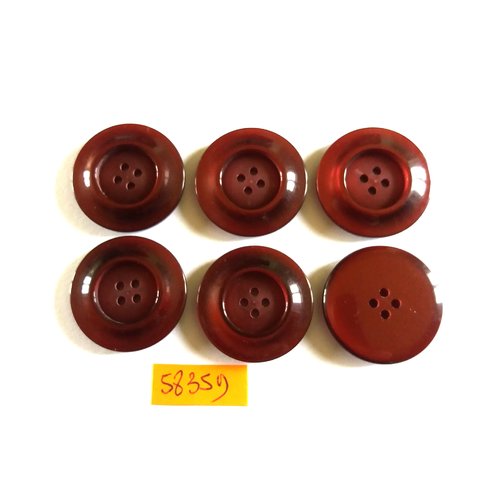 6 boutons en résine bordeaux / marron  - vintage - 27mm - 5835d
