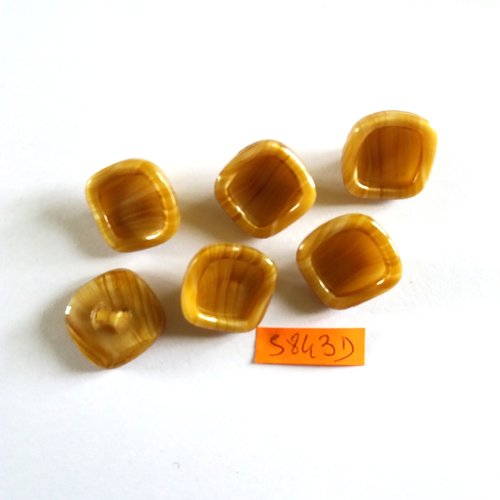 6 boutons en verre beige foncé - vintage - 20x20mm - 5843d