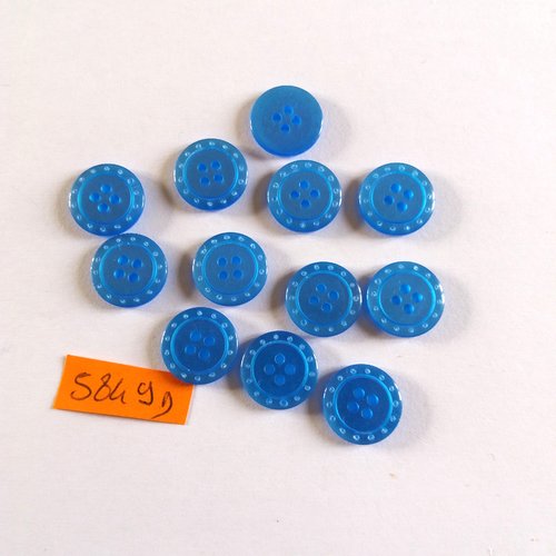 12 boutons en résine bleu - vintage - 14mm - 5849d