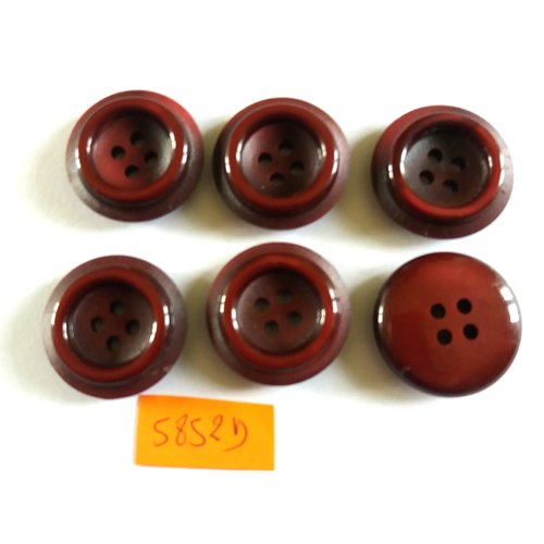 6 boutons en résine rouge foncé - vintage - 27mm - 5852d