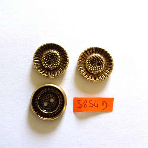 3 boutons en résine doré - vintage - 23mm - 5854d
