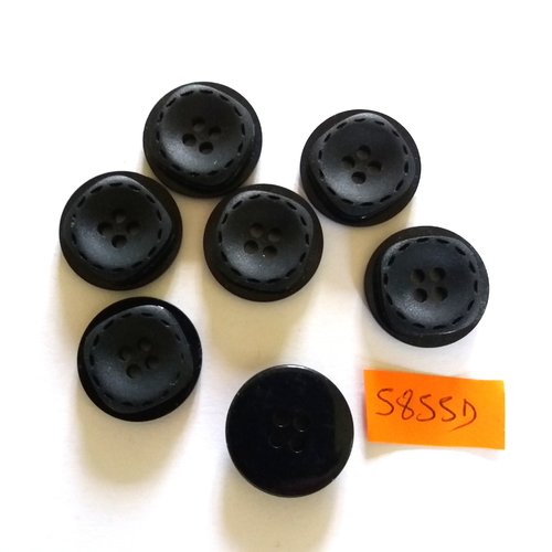 7 boutons en résine noir - vintage - 22mm - 5855d
