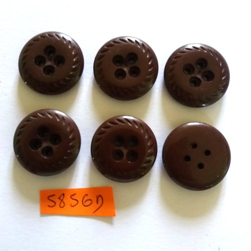 6 boutons en résine marron - vintage - 22mm - 5856d