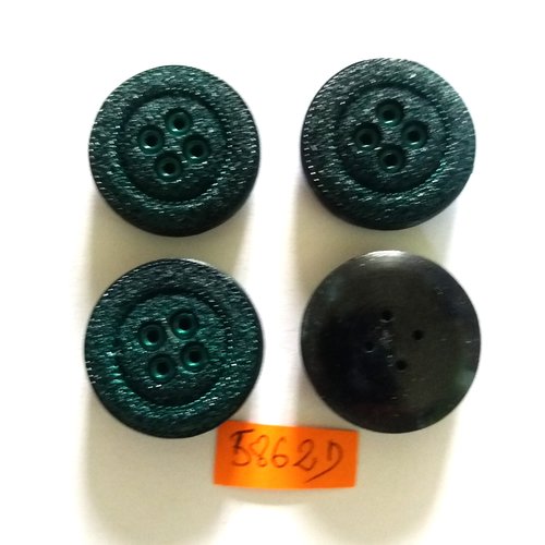 4 boutons en résine vert et noir - vintage - 30mm - 5862d