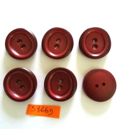 6 boutons en résine bordeaux - vintage - 27mm - 5866d