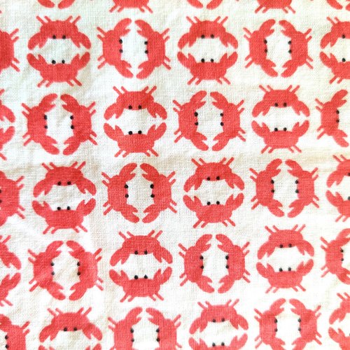 Coupon tissu - crabe blanc / rouge - coton - 62x44cm