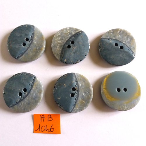 6 boutons en résine gris / bleu - 28mm - ab1046