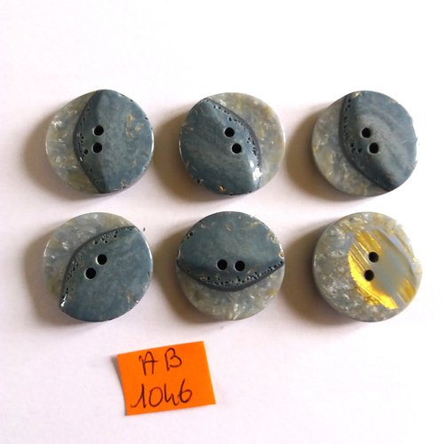 6 boutons en résine gris / bleu - 23mm - ab1046