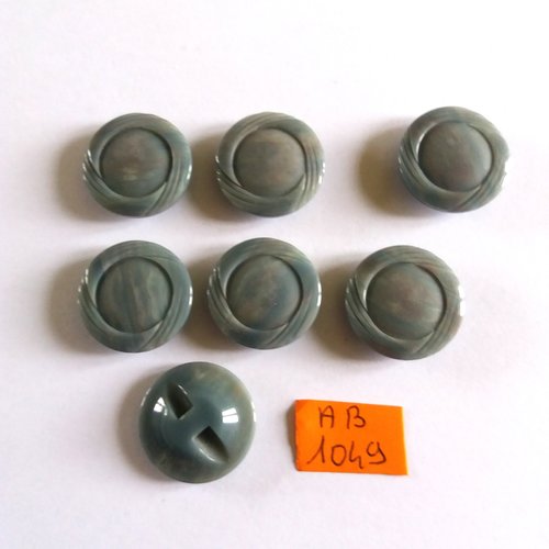 7 boutons en résine gris / bleu - 23mm - ab1049