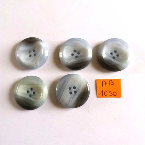 5 boutons en résine gris / bleu - 27mm - ab1050