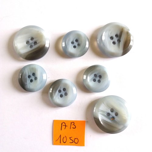 7 boutons en résine gris / bleu - 23mm et 18mm - ab1050