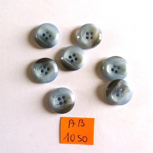 7 boutons en résine gris / bleu - 15mm - ab1050