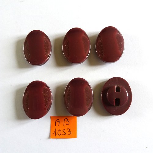 6 boutons en résine bordeaux pailleté - 21x27mm - ab1053
