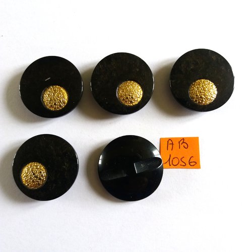 5 boutons en résine gris foncé et doré - 26mm - ab1056