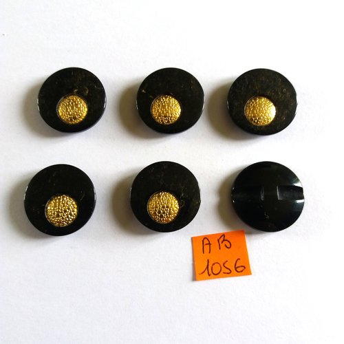 6 boutons en résine gris foncé et doré - 22mm - ab1056