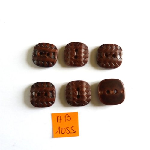 6 boutons en résine marron - 16x16mm - ab1055