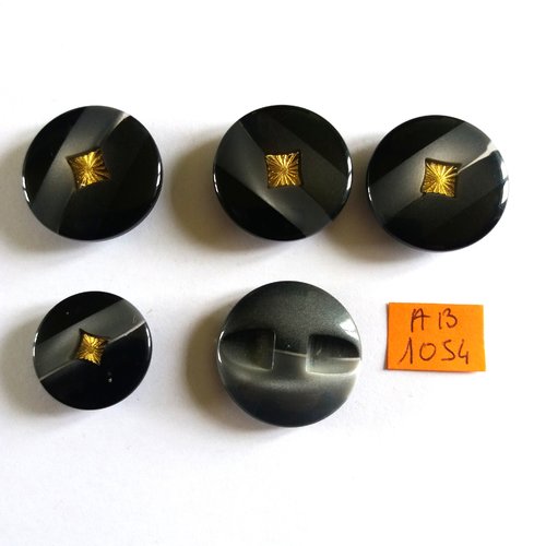 5 boutons en résine gris et doré - 22 et 27mm - ab1054