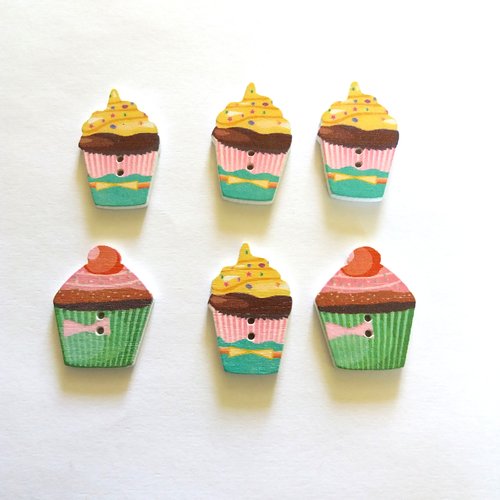 6 boutons fantaisies en bois - cupcake - multicolore - bri443 - n°5