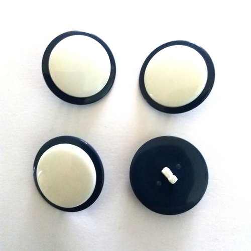 4 boutons en résine blanc et bleu - ancien - 27mm - 957mp