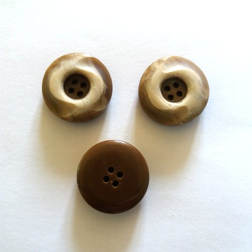 3 boutons en résine beige dégradé - ancien - 27mm - 985mp