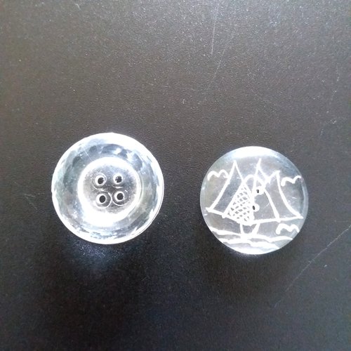 2 boutons en résine et verre transparent - ancien - 27mm - 992mp