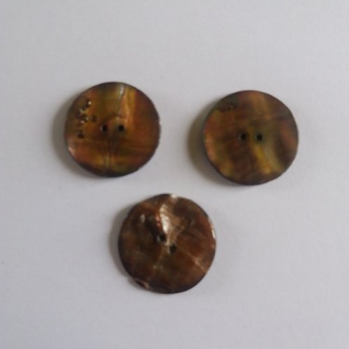 3 boutons en nacre cuivre - ancien - 27mm - 1006mp