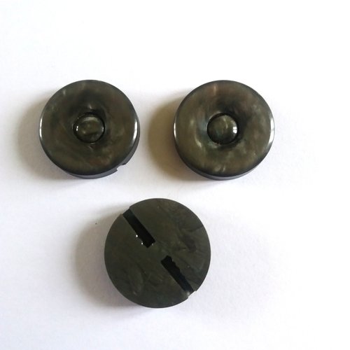 3 boutons en résine gris - ancien - 31mm - 1016mp