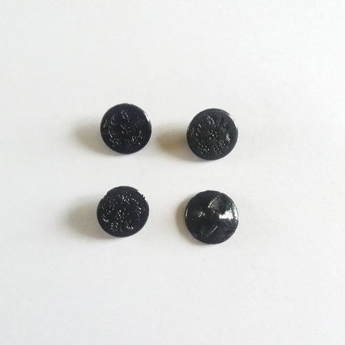 4 boutons en verre noir - ancien - 16mm - 1040mp