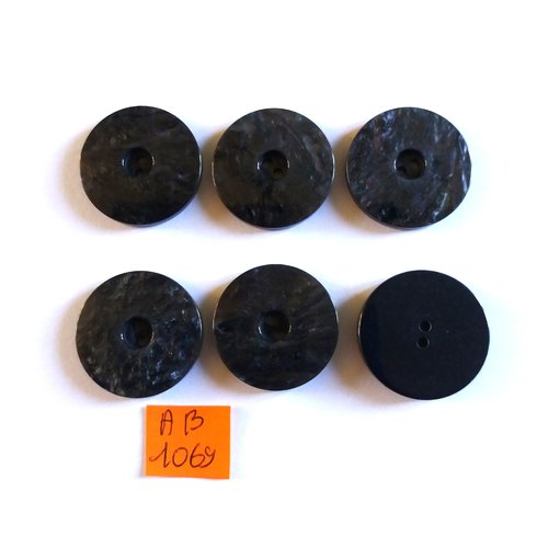6 boutons en résine gris foncé - 27mm - ab1069