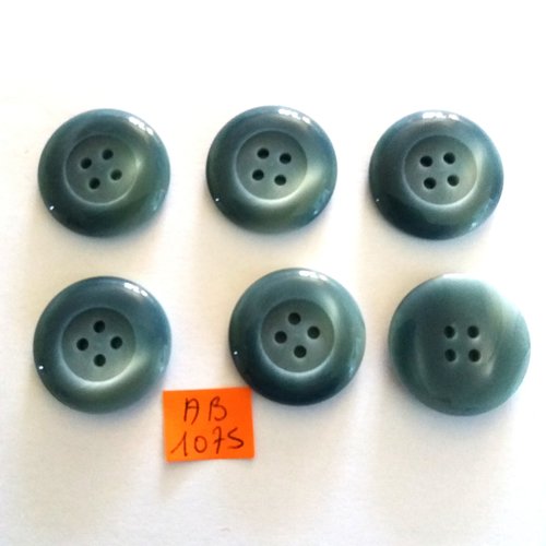6 boutons en résine gris / bleu - 27mm - ab1075