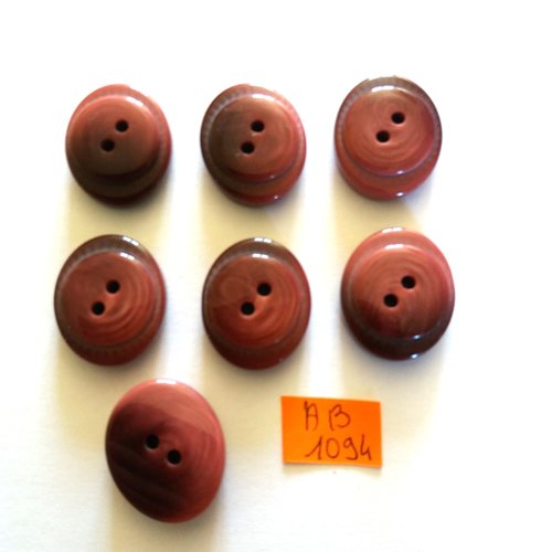 7 boutons en résine rouge brun - 22x26mm - ab1094