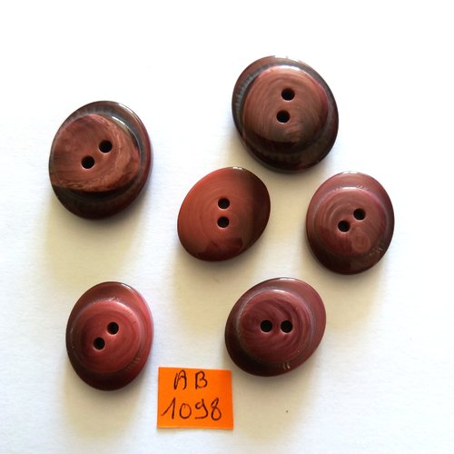 6 boutons en résine rouge brun - 22x26mm et 18x21mm - ab1098